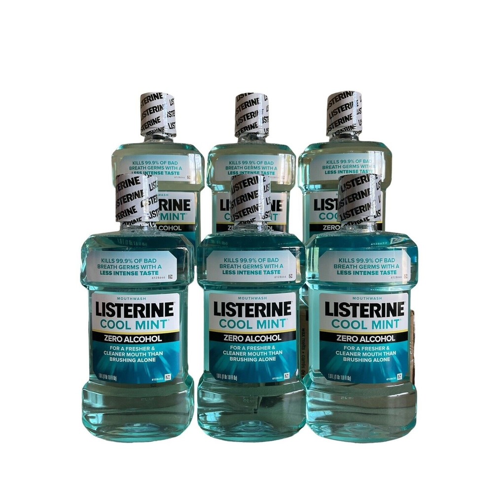 Listerine Zero Alcohol Mouthwash. Cool Mint Flavor. 1.0 L (33.8 oz) - 6PK